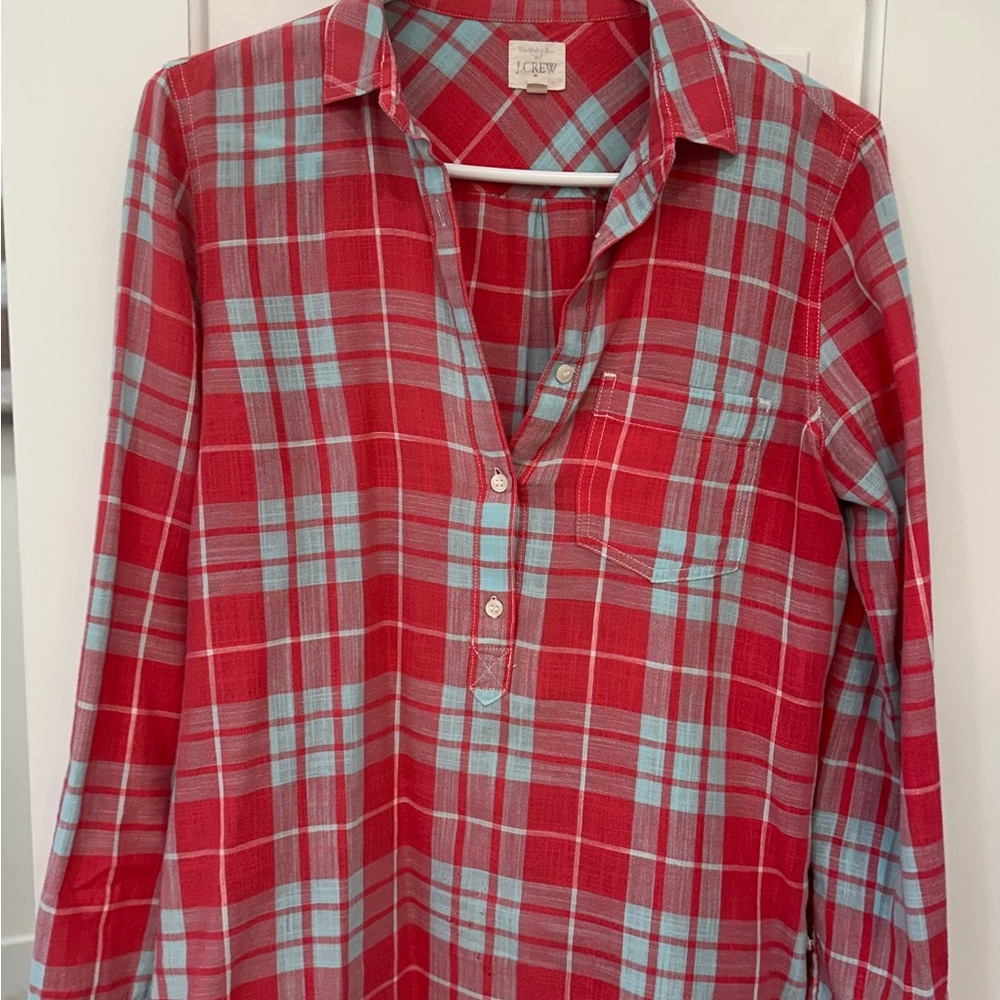 J. Crew Red and Blue Plaid Women's Blouse